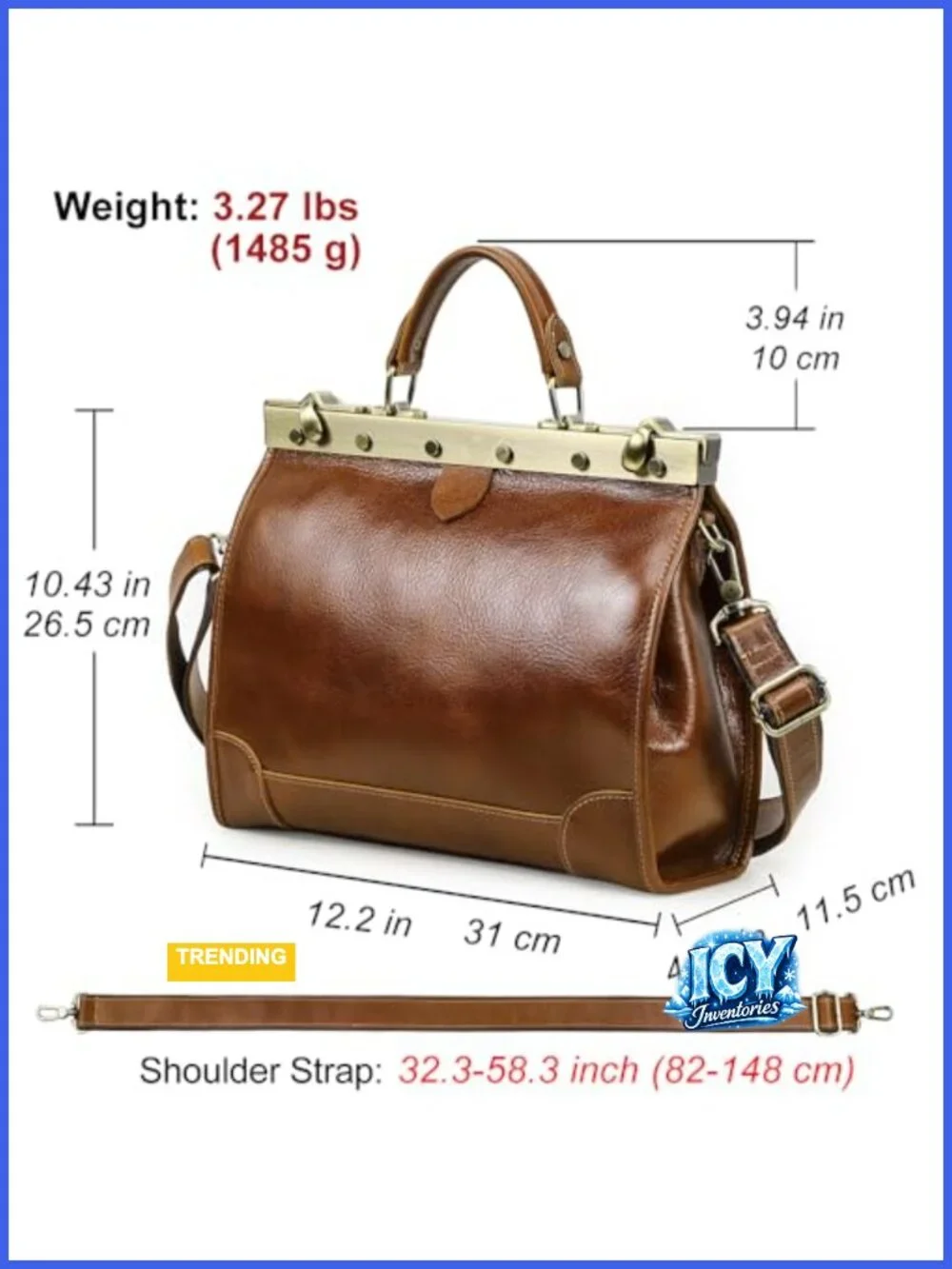 Full Grain Leather Doctor Bag Women Top Handle Vintage Satchel Purse